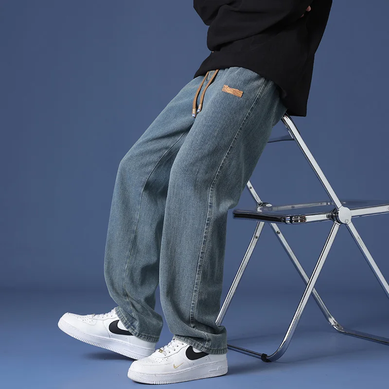 Jean Baggy à Taille artificiel astique pour Homme, Pantalon en Denim, Classique, Droit, Jambes Larges, Décontracté, Streetwear, Mode Coréenne, 2024