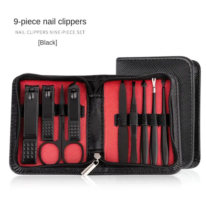 6 Pcs Portable Luxury Manicure Sets Pedicure Kits Bright Black Nail Clipper Set Personal Care Tools Eyebrow Scissors