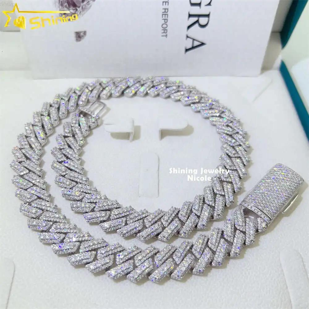 

Hip Hop Fine Jewelry Vvs Diamond 3 Rows 15mm Cuban Link Necklace 925 Silver Men Moissanite Cuban Chain