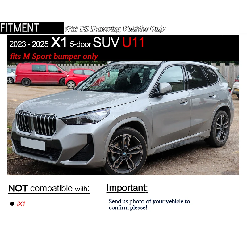 Black Front Bumper Lower Lip Spoiler for 2023 - 2025 BMW X1 U11 U12 Pre-LCI M Sport sDrive20i xDrive23i M35i xDrive25e xDrive30e