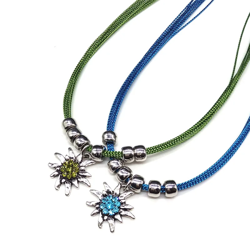 New Vintage Silver Color Fashion Traditional Bavarian Edelweiss Necklace Pendant Flower Choker Rope Chain Jewelry Wholesale