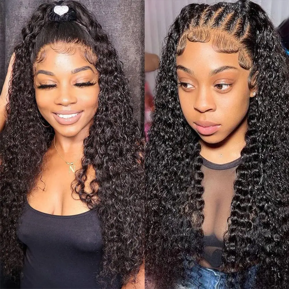 Rosabeauty 250% Density HD 13X6 Full Transparent Deep Water Wave curly Lace Frontal Wigs 13X4 Front Human Hair Wig 30 40 Inch