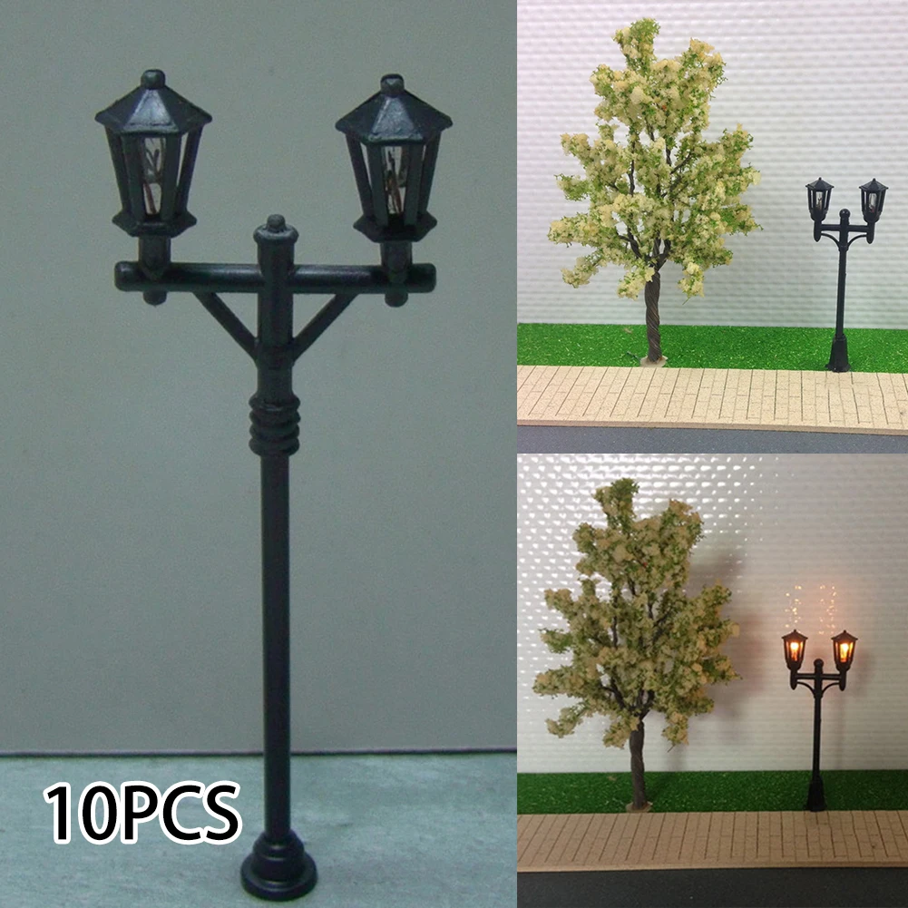 3V Street Lamp Model Metal Double Head Lamppost Diorama Making Railway Train Sand Table Architecture Scene Layout Material