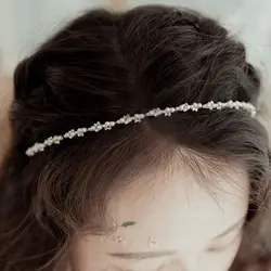 Headwear Sweet Flower Bow Rhinestones Thin Hair Hoop Pearl Headband Braided Headband Korean Hairbands Women Hair Hoop