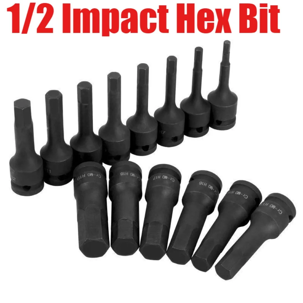 1/2 Inch Impact Hex Bit Socket Set H4-H22 Drive Impact Allen Bit Socket Set for DIY Household Car Bike Repair Home Tools