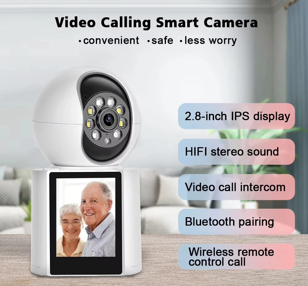 Smart Wifi IP Camera 2K 3MP 2.8 inch IPS Screen Auto Tracking Humanoid Detection Two Way Audio PTZ Video Calling Intercom