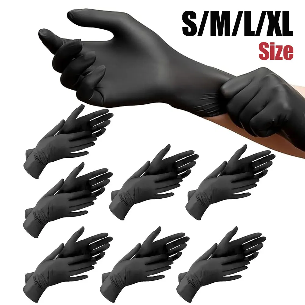 

100/50/10PCS Black Nitrile Tattoo Gloves Disposable Gloves Latex Glove Waterproof Gloves for Cleaning Tattooing Beauty Salon