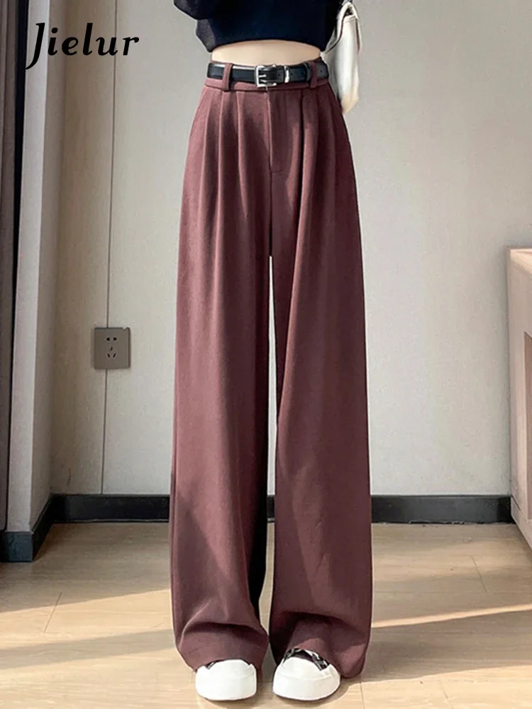 Jielur Purple Straight Loose Thicken Women's Pants High Waist Solid Color Casual Fashion Female Wide Leg Pants Chic Office Lady