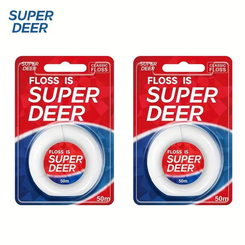 SUPER DEER 50 Meters Waxed Mint Dental Floss Portable Dispenser Case Strong Shred Resistant Floss Spool Teeth Cleaning