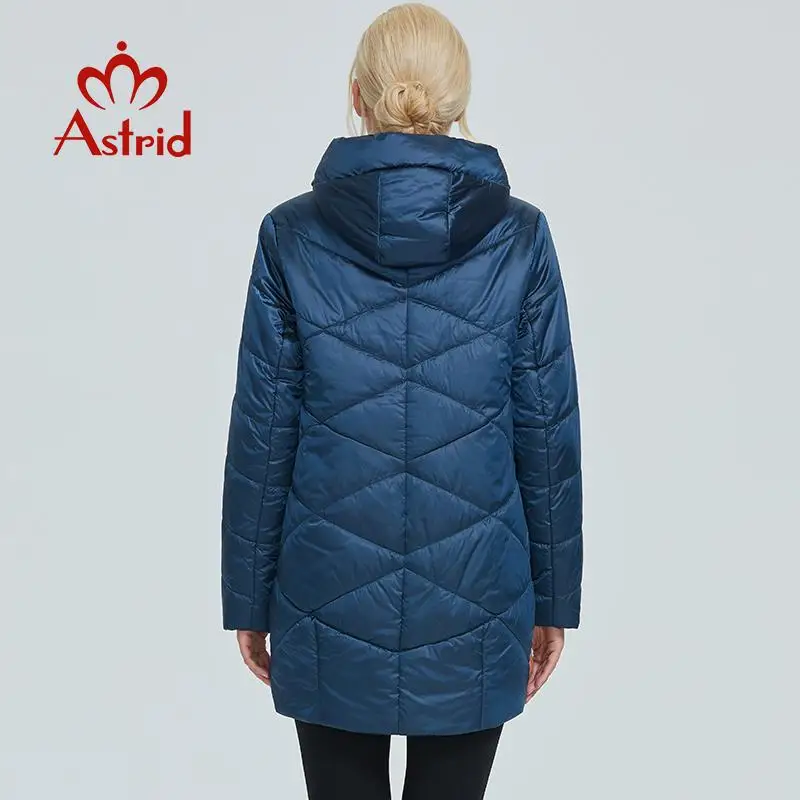 2022 astrid casaco de inverno feminino contraste cor tecido impermeável com boné design grosso algodão roupas quentes parka am-2090