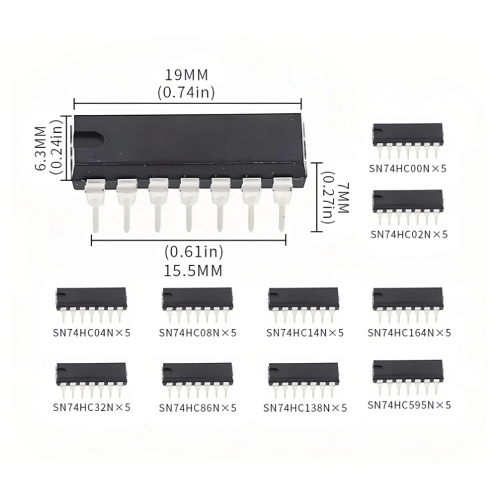 A40I 74HC Series IC Assortment 50Pcs 10 Types DIP Integrated Circuit Chips Kit for Electronics Experiment STEM Education
