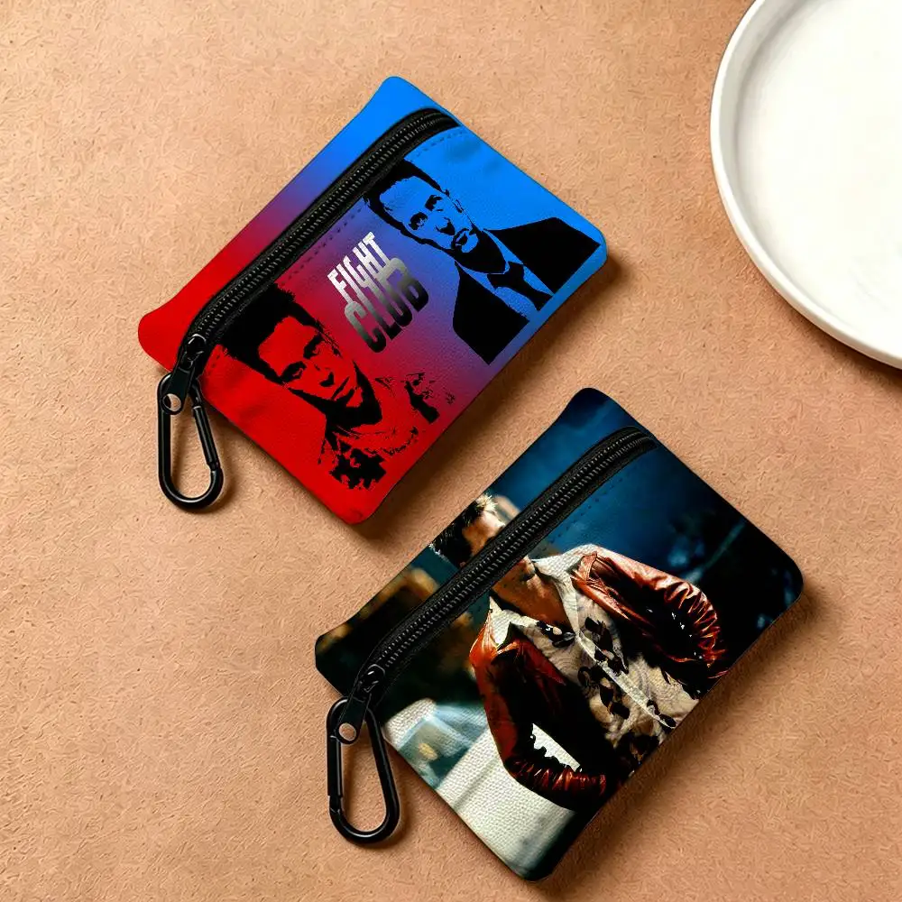 Comedy Drama Fight Club Lightweight Oxford Fabric Coin Purse Carabiner Hook Design Mini Card Key Organizer Bag