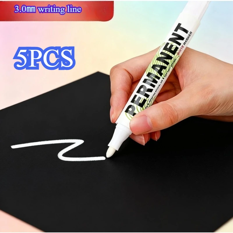 5pcs For Metal White Marker Pen 3mm Alcohol Oily Waterproof Tire Graffiti Pens Permanent For Stainless Steel Fabric Wood Leather