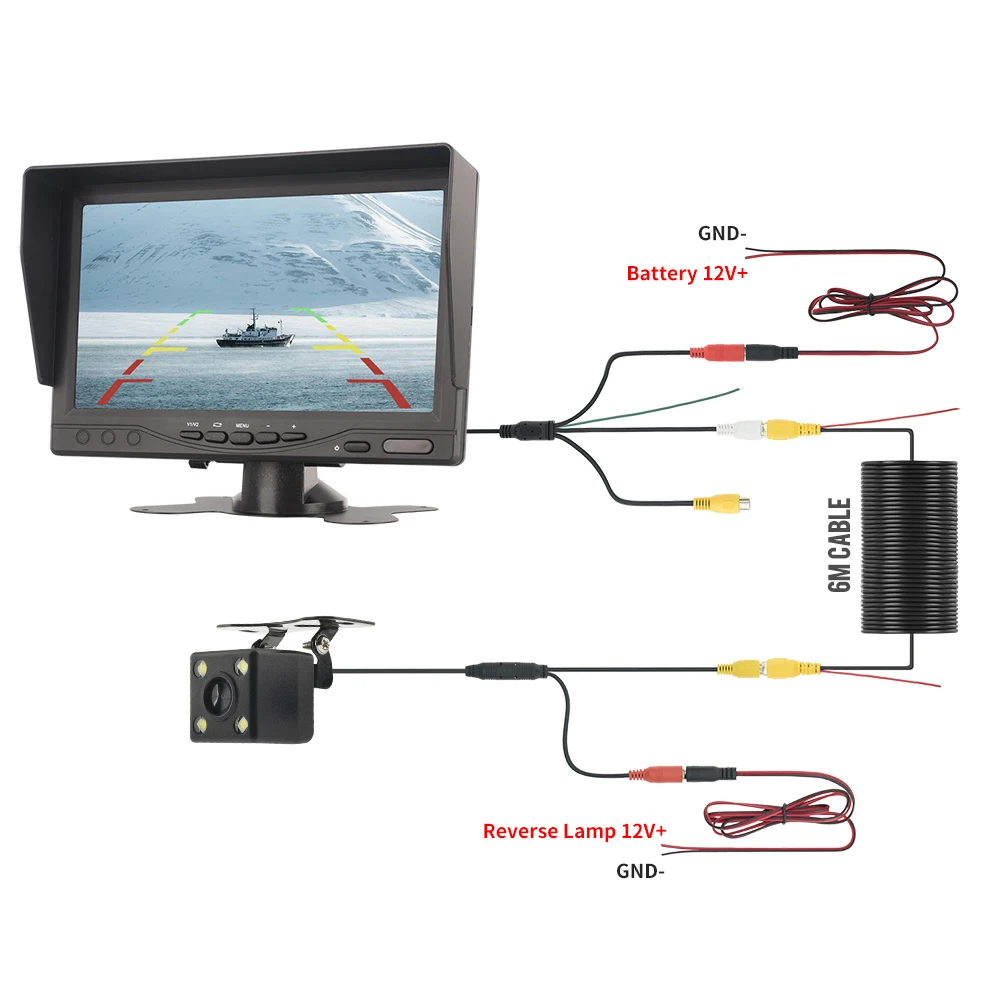 MJDOUD Car Rear View Camera with Monitor for Vehicle Parking 12V LED Waterproof Reversing Camera 7 Inch Screen Easy Installation