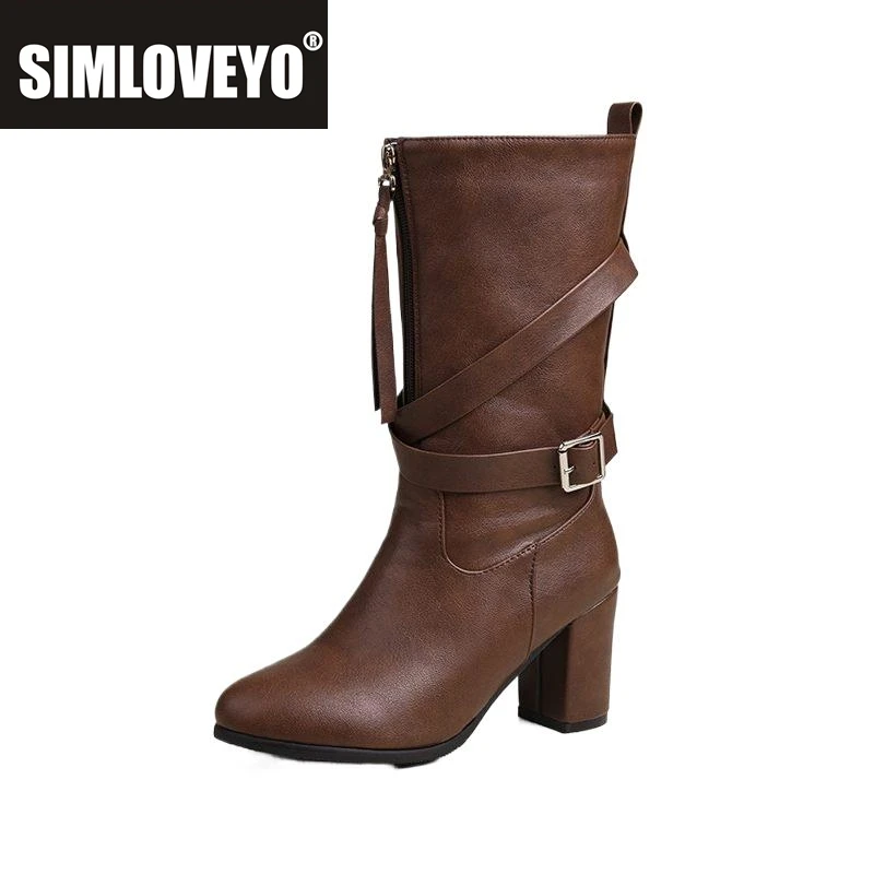 

SIMLOVEYO винтажные женские ботинки до середины икры с круглым носком на блочном каблуке 7,5 см, с кисточками, размер 51, 52, модная повседневная обувь