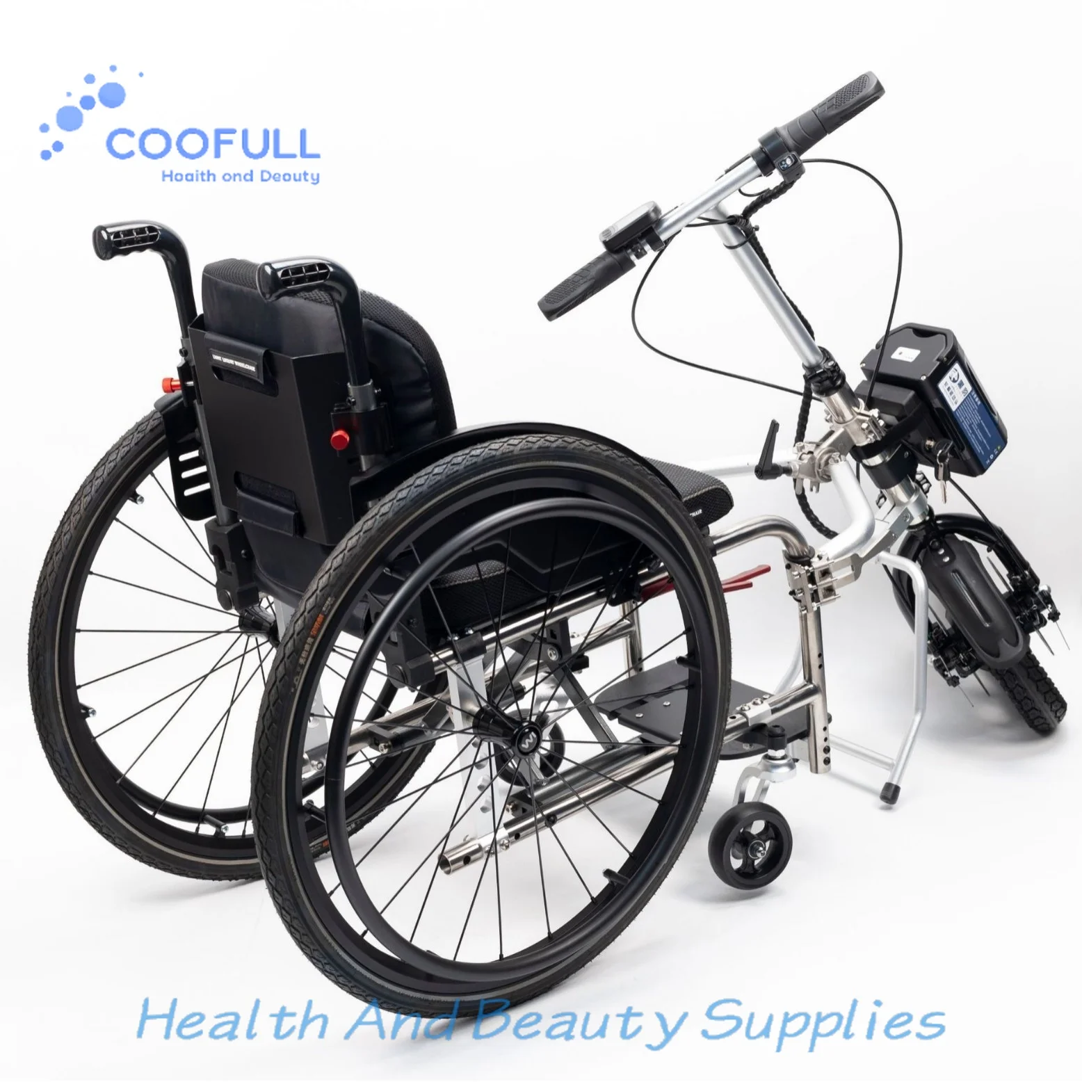 Coofull 500W Powerful Electric Handcycle for Wheelchair, Disc Brake System, Foldable Tricycle Attachment for Disabled