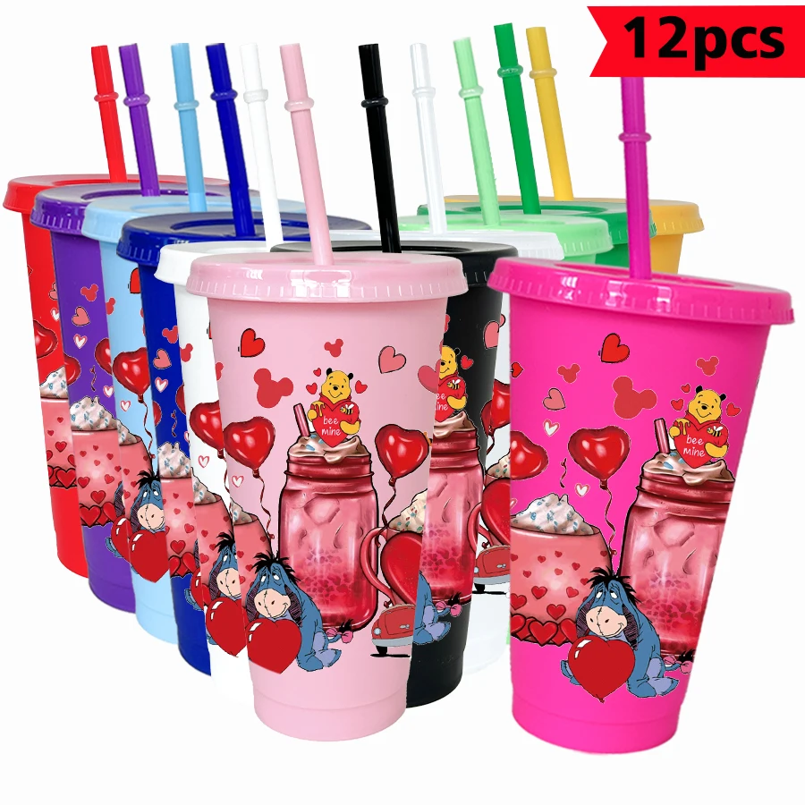 

12 шт./упак., Дисней, Винни Пух, Любовь, 26 унций, красочный пластиковый стакан, посуда для питья на день рождения, чашка для сока, кофе