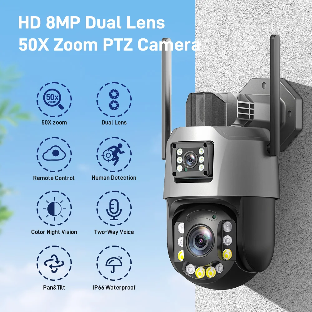 8MP 50X Zoom iCsee APP Dual Lens PTZ WIFI/4G IP Dome Camera Full Color AI Humanoid Detection Home Security CCTV Baby Monitor - Image 2