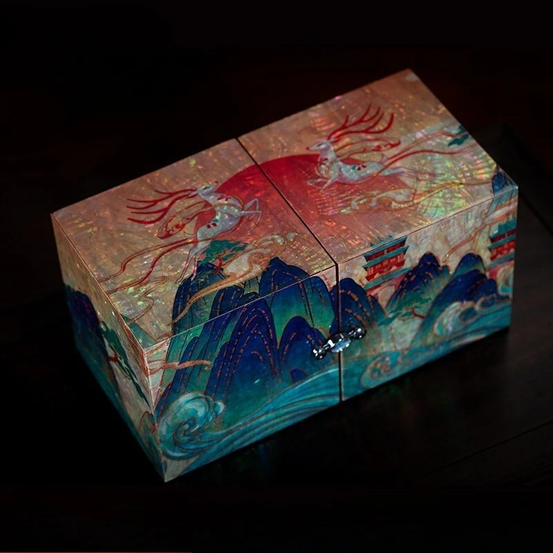 

Intangible Cultural Heritage Shell Inlay Jewelry Box, Lacquered Shell Container, Birthday Gift, Desktop Jewelry Organizer