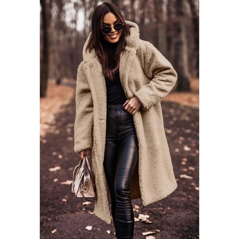 Elegant Long Coat for Women Plush Warm Autumn Winter Fashion Soft Outerwear Female Mid-Year NoBrand Registered Trademark