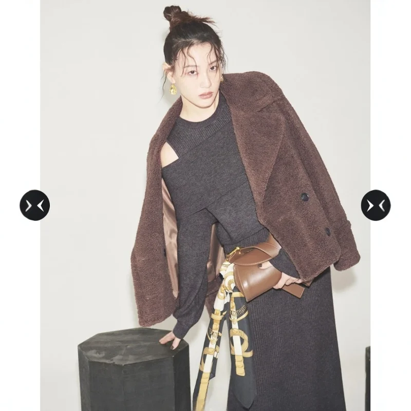 

Torowee Faionable Lamb Fur Jaet with Large Collar Casual Sle Long Sve Women's ort Coat Double Button Closure