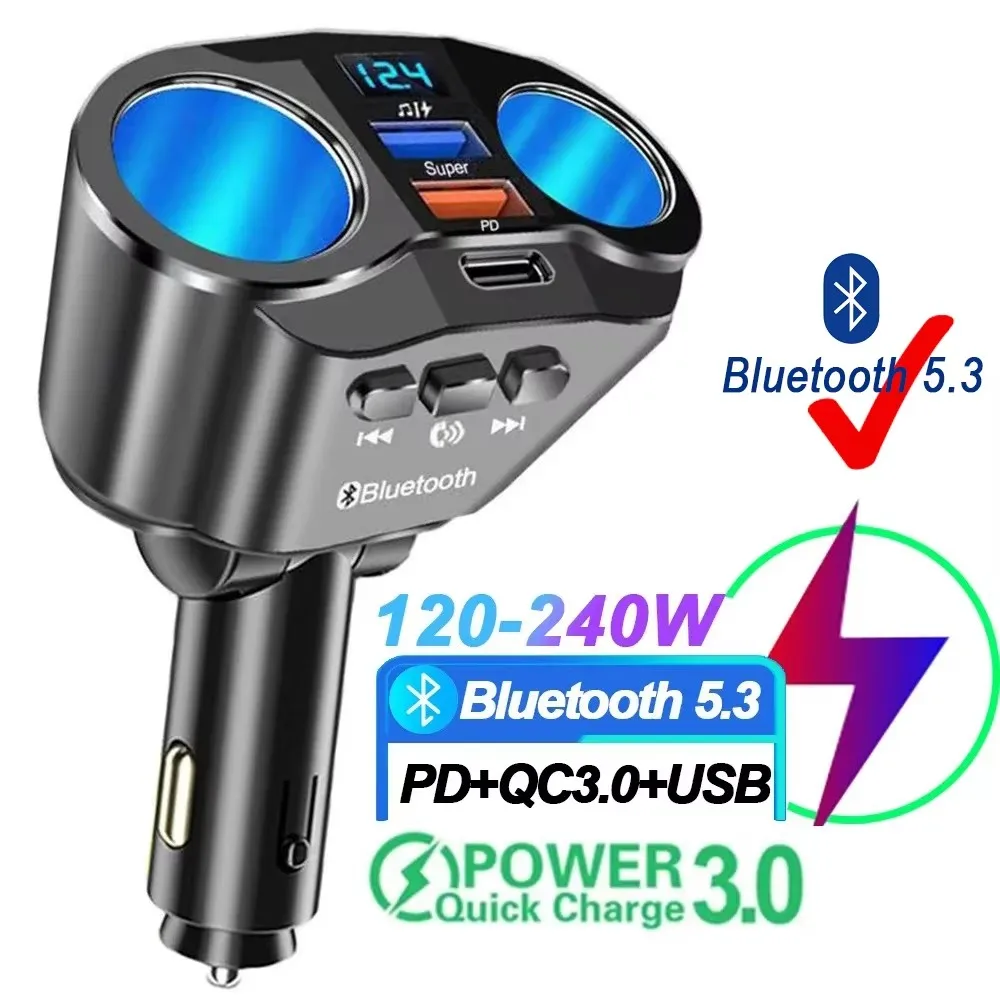 

Car Cigarette Lighter Socket Splitter Charger PD QC3.0 Fast Charger Dual USB 2.4A Digital Display Power Adapter For All Phone