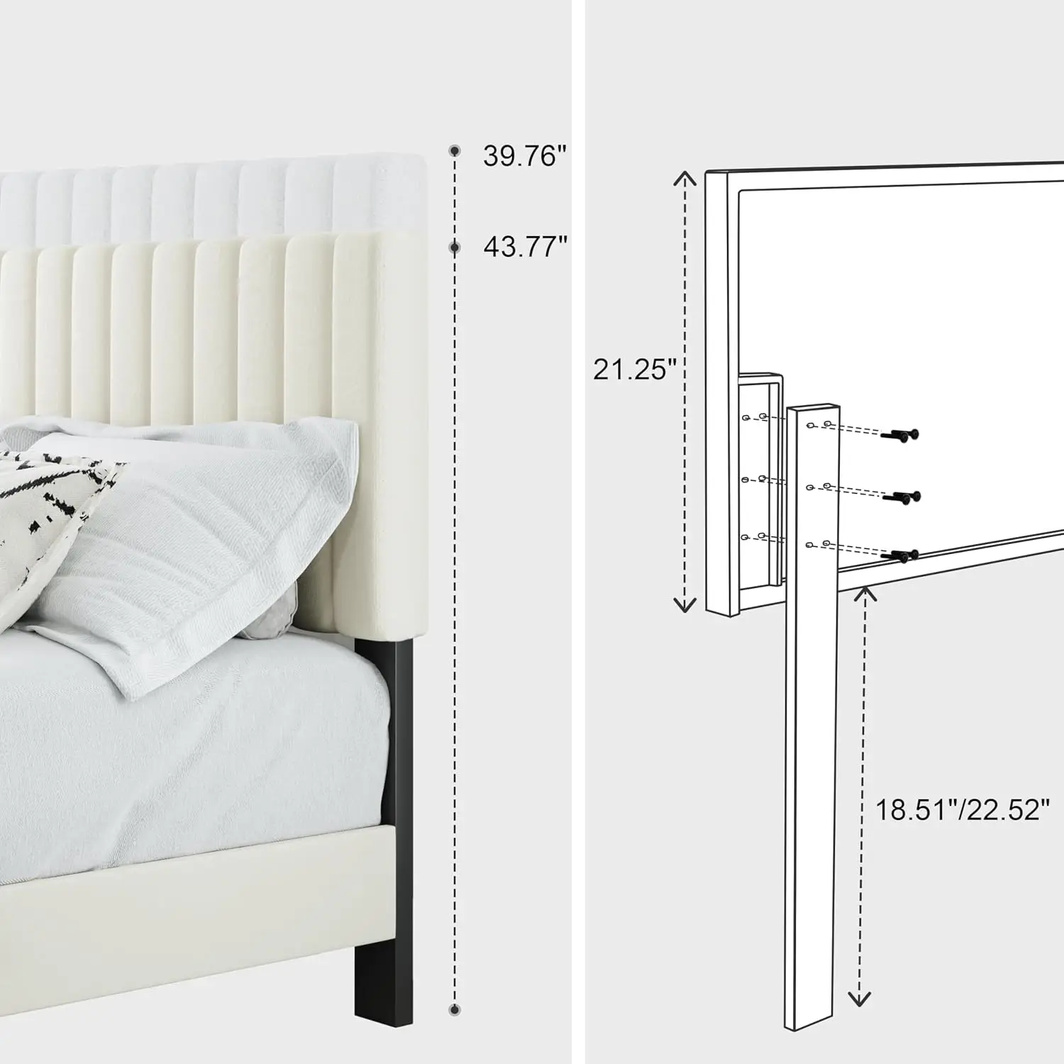 Queen Size Bed Frame, Velvet Upholstered Platform Bed with Adjustable Tufted Headboard, Sturdy Frame and Slats, Noiseless, No Bo - view 6