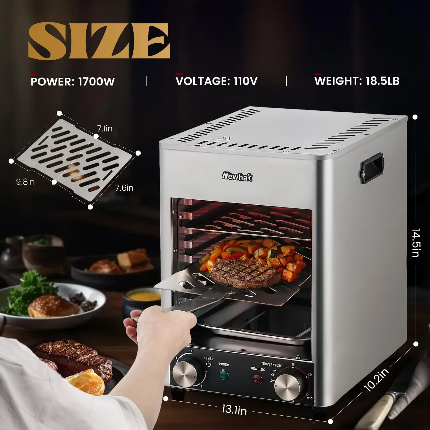 Commercial Steak Broiler 1700W Indoor Electric Steak Grill Automatic Steak Smoker Broiler Time Temperature Adjustable for