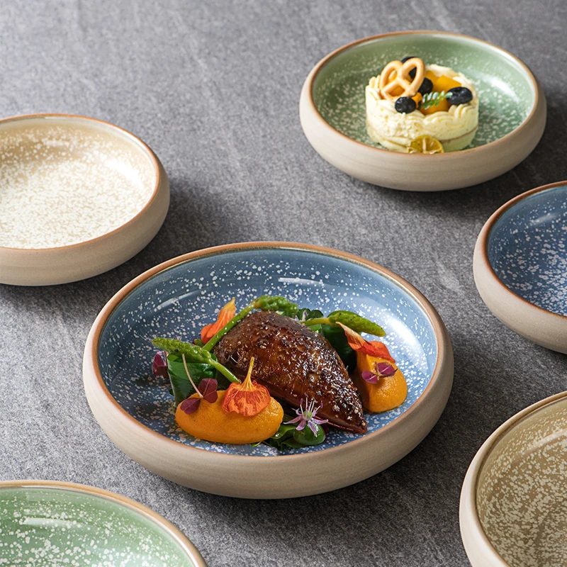 

Керамические обеденные тарелки в японском стиле в западном стиле, принадлежности для домашней кухни и ресторана, посуда, миска для овощного салата, фруктов, пасты, 1 шт.