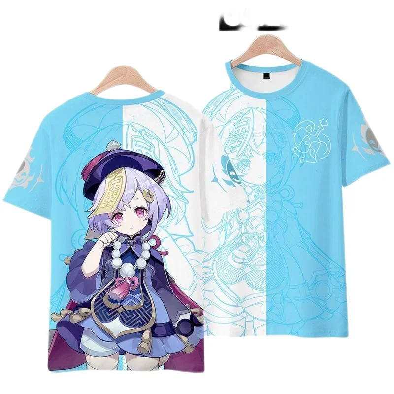 Jogo genshin impacto impressão 3d t camisa para roupas masculinas bonito gril qiqi gráfico t camisas harajuku moda feminina camiseta menino topos