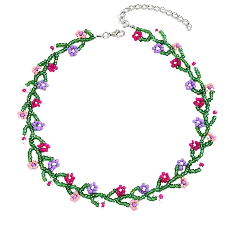 

Elegant Colorful Flower Beaded Choker Hand-Making Necklace Charm Clavicle Choker Necklace Neck Jewelry for Women Beach Dropship