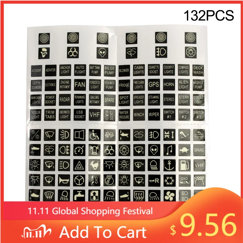 

132 Pcs/Sheet Sticker Rocker Switch Label Decal Circuit Panel Glow Luminous Sticker For Car Marine Boat Decoration Labels