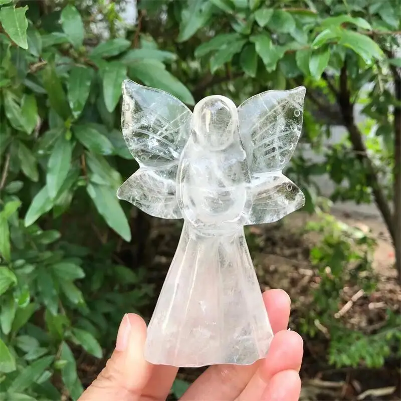 Natural Crystal Clear Quartz Angel Fairy Figurine Healing Stone Gem Craft Gift Home Decoration Ornaments 1pcs