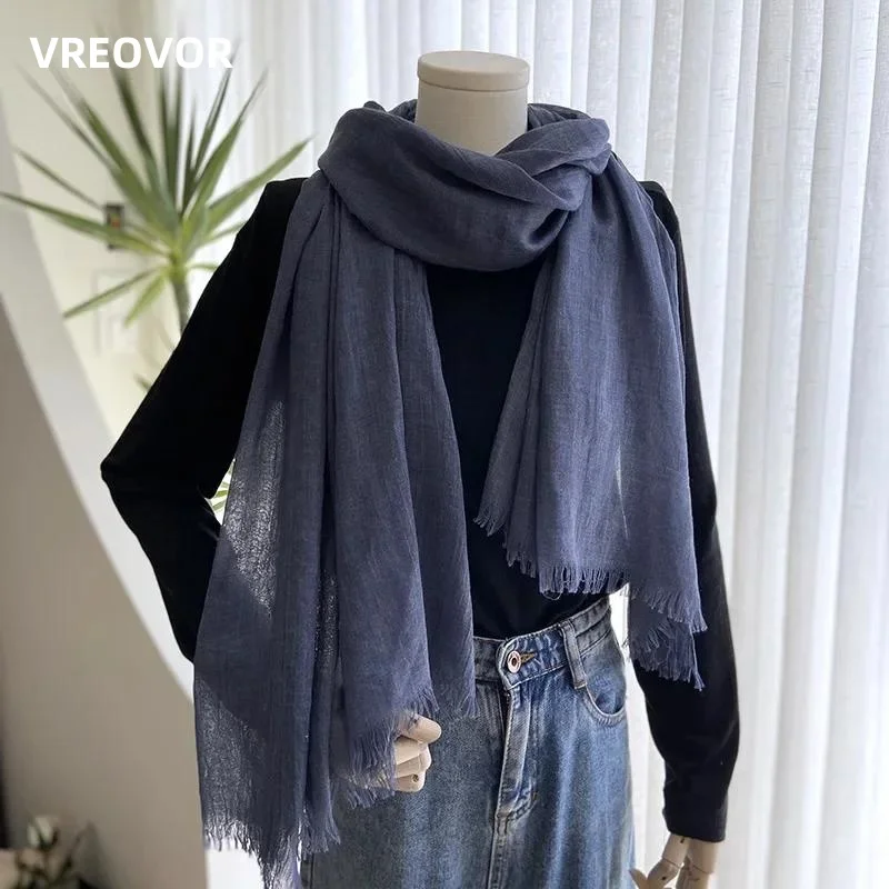 

VREOVOR Japanese and Korean Literary Solid Color Scarf Women's Sun Protection Medium Long Beach Travel Big Shawl