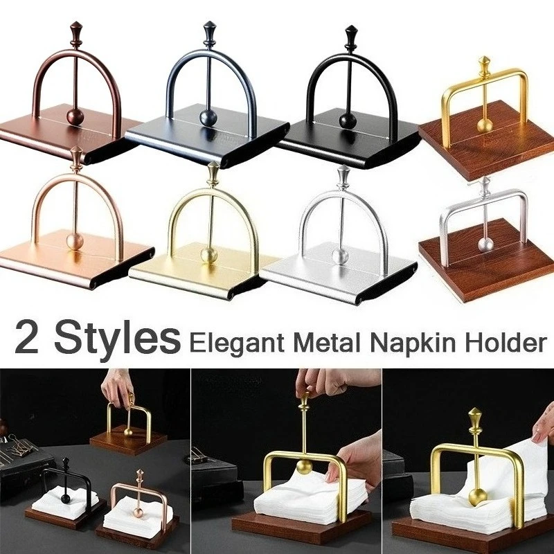 

1pc Elegant Metal Napkin Holder,Western Restaurant Paper Towel Holder Solid Wood Suitable for Kitchen,Dining Room, and Coffee