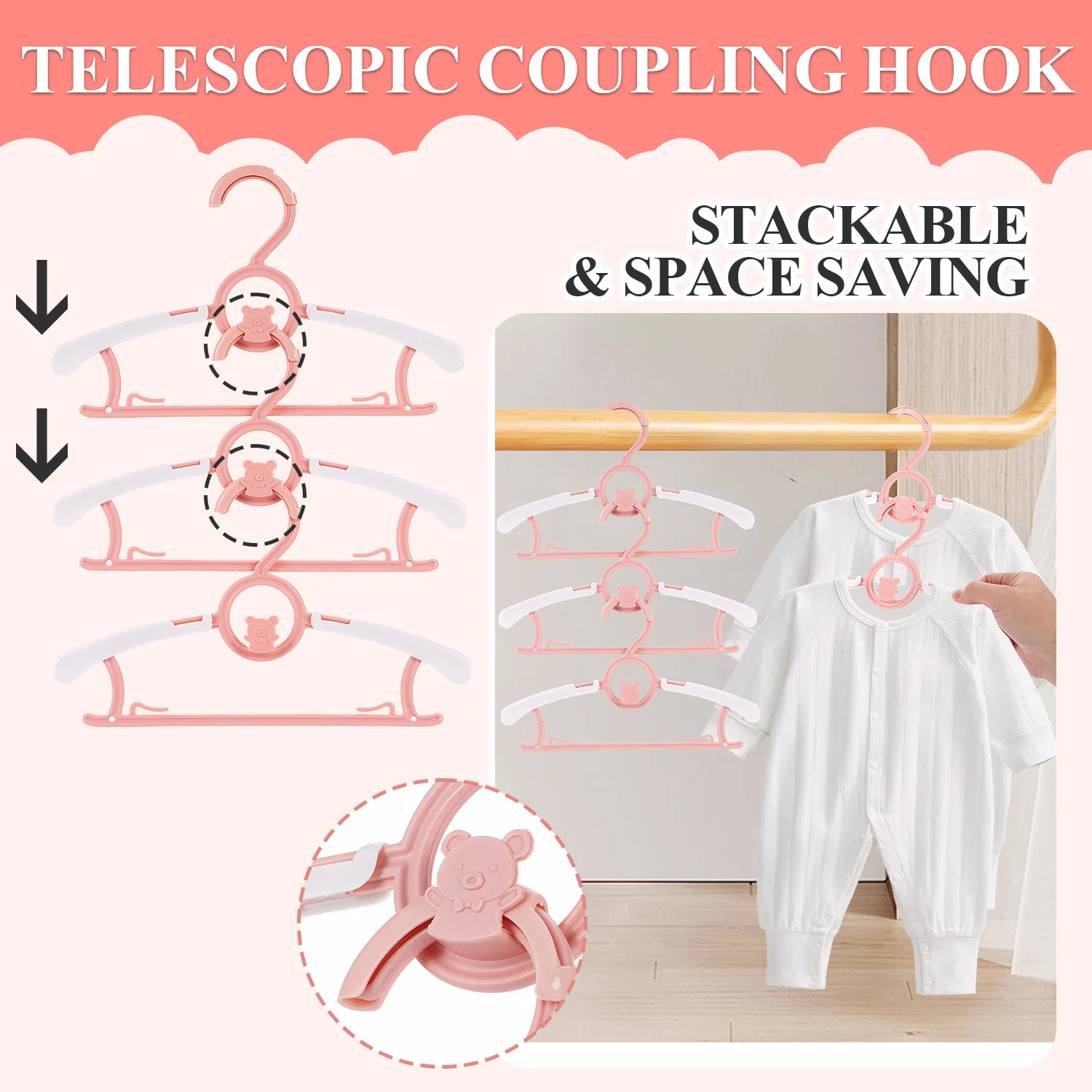 

Non-slip Baby Clothes Hanger Stackable and extendable Storage Hangers Plastic Multi-Functional Hanger Clothing Store Family