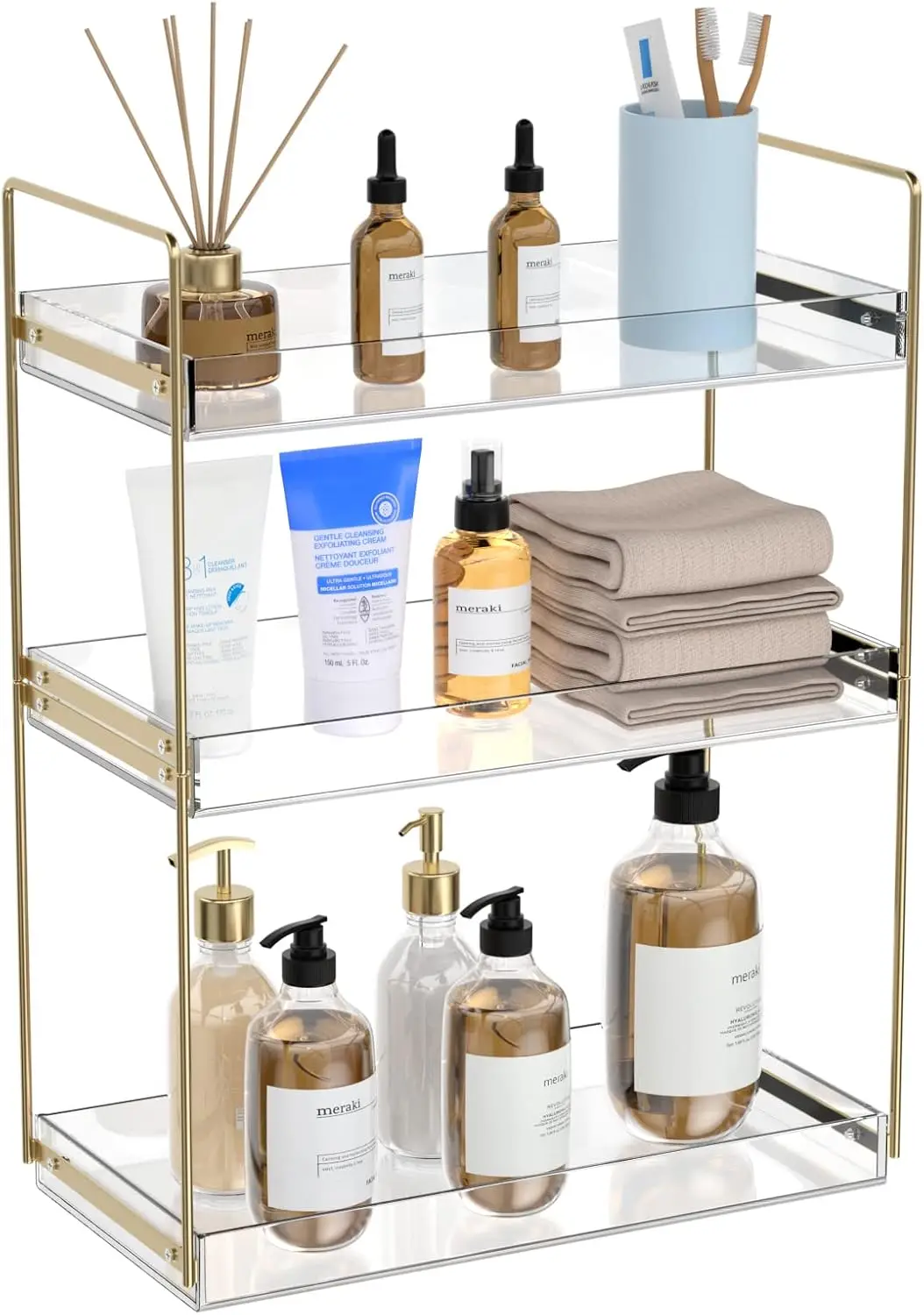 

3 Tier Acrylic Tray Vanity Counter Skincare Organizer Shelf, Kitchen Under Sink Standing Rack, Ho