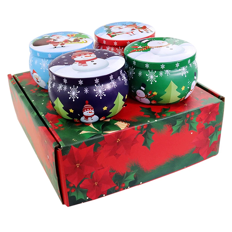 1PCS New Portable Travel Christmas Aromatherapy Candle Jar Christmas Candy Cookie Tin Jar Empty Soy Wax Candle Gift Box