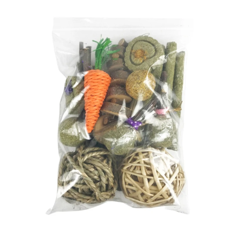 31-Piece Small Animal Chew Treats Timothy Sticks Grass Ball Blocks Strings