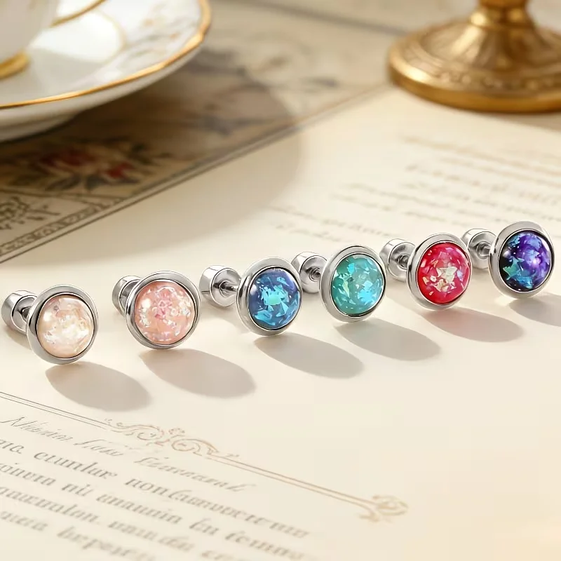 Edelstahl Großhandel Ohrstecker 6 Paar/Set Rund 7,5MM Breite Vergoldet Ohrpiercing Schmuck Trendige Damen-Accessoires – Detail 8