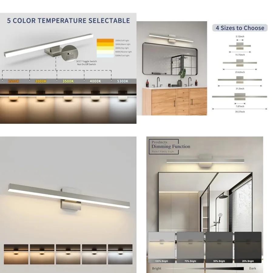 

Vanity Light for Bathroom Lighting Fixtures Over Mirror Modern Bath Vanity Lights Bar 5CCT Diammable Bathroom Lights ETL Certif