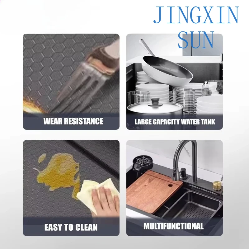 Hand Pulled Multifunctional 304 Stainless Steel Waterfall Kitchen Sink with Knife Holder