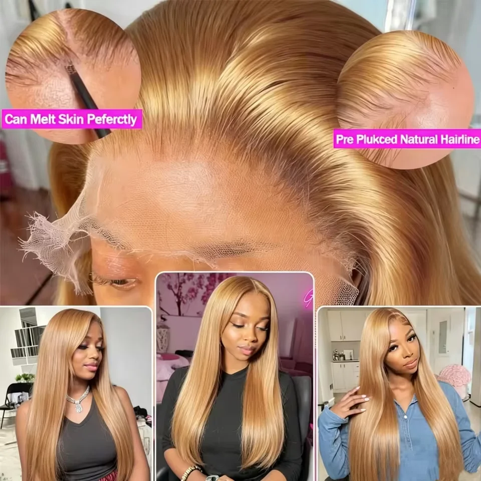 30 40 inches Honey Blonde Wig Human Hair Bone Straight Wigs 13x6 Hd Lace Frontal Wigs For Women 200% Density 27# Colored Lace Front Wigs - view 6