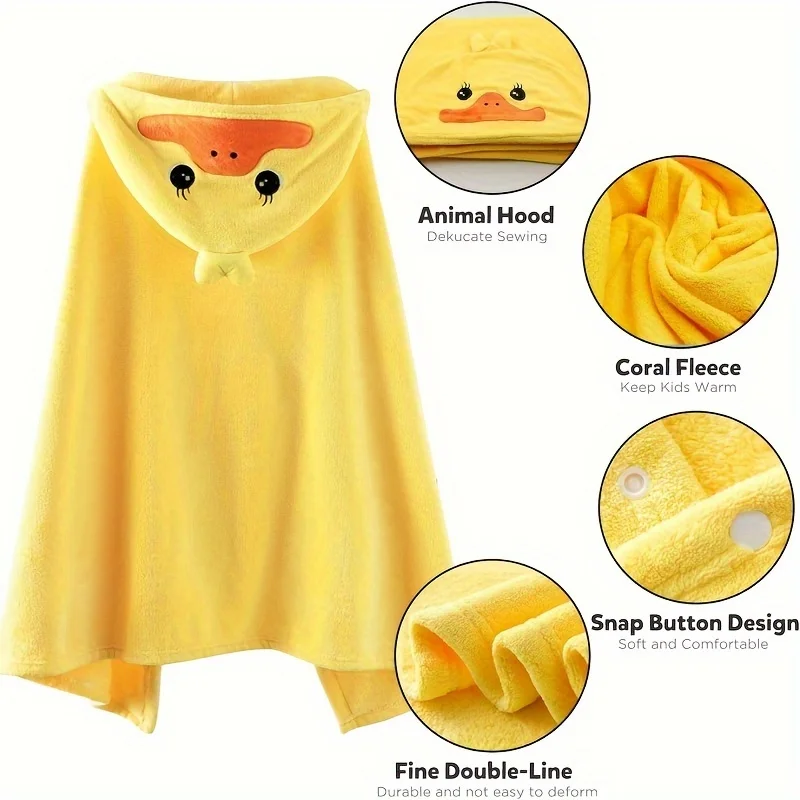 Cozy Hooded Bath Towel - Super Absorbent & Soft with Cute Cartoon Duck - Ideal for Christmas, New Year's & More - 27.5 X 55 In