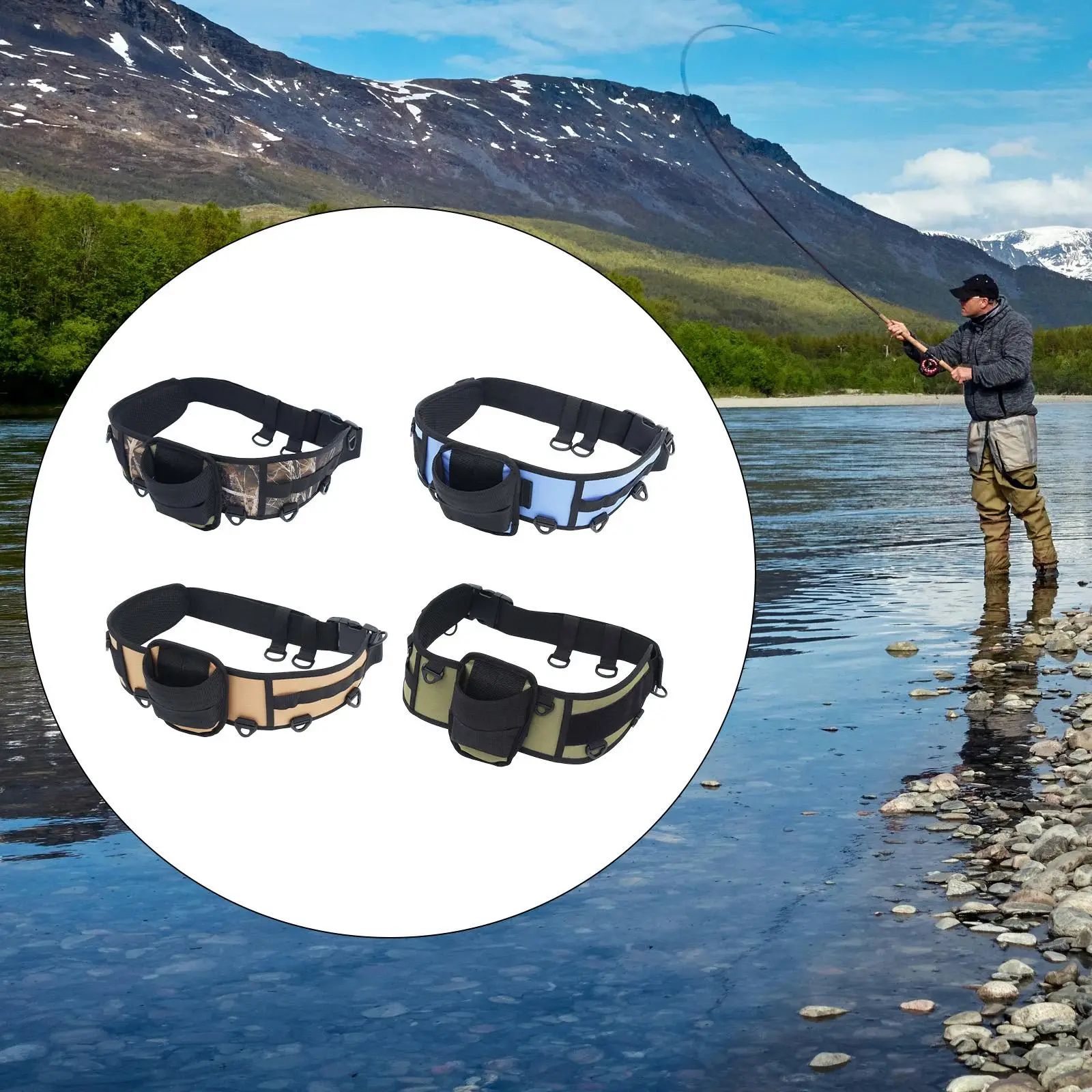 

Держатель для удочки на поясном ремне для рыбалки, легкий регулируемый с подвесными крючками, для походов, рыболовных снастей, кемпинга на открытом воздухе