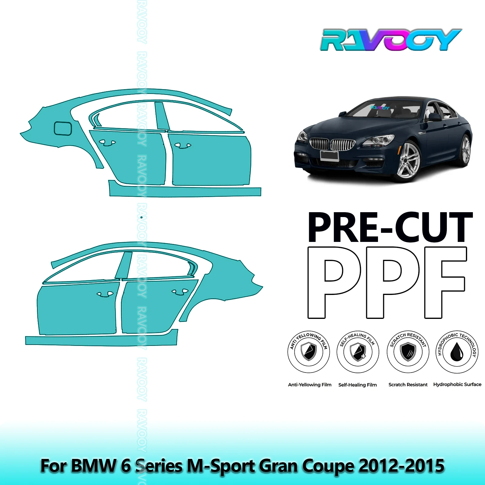 

For BMW 6 Series M-Sport Gran Coupe 2012-2015 8.5mil Clear Matte Pre-Cut PPF Door & A/B Pillar Kit TPU Paint Protection Film Set