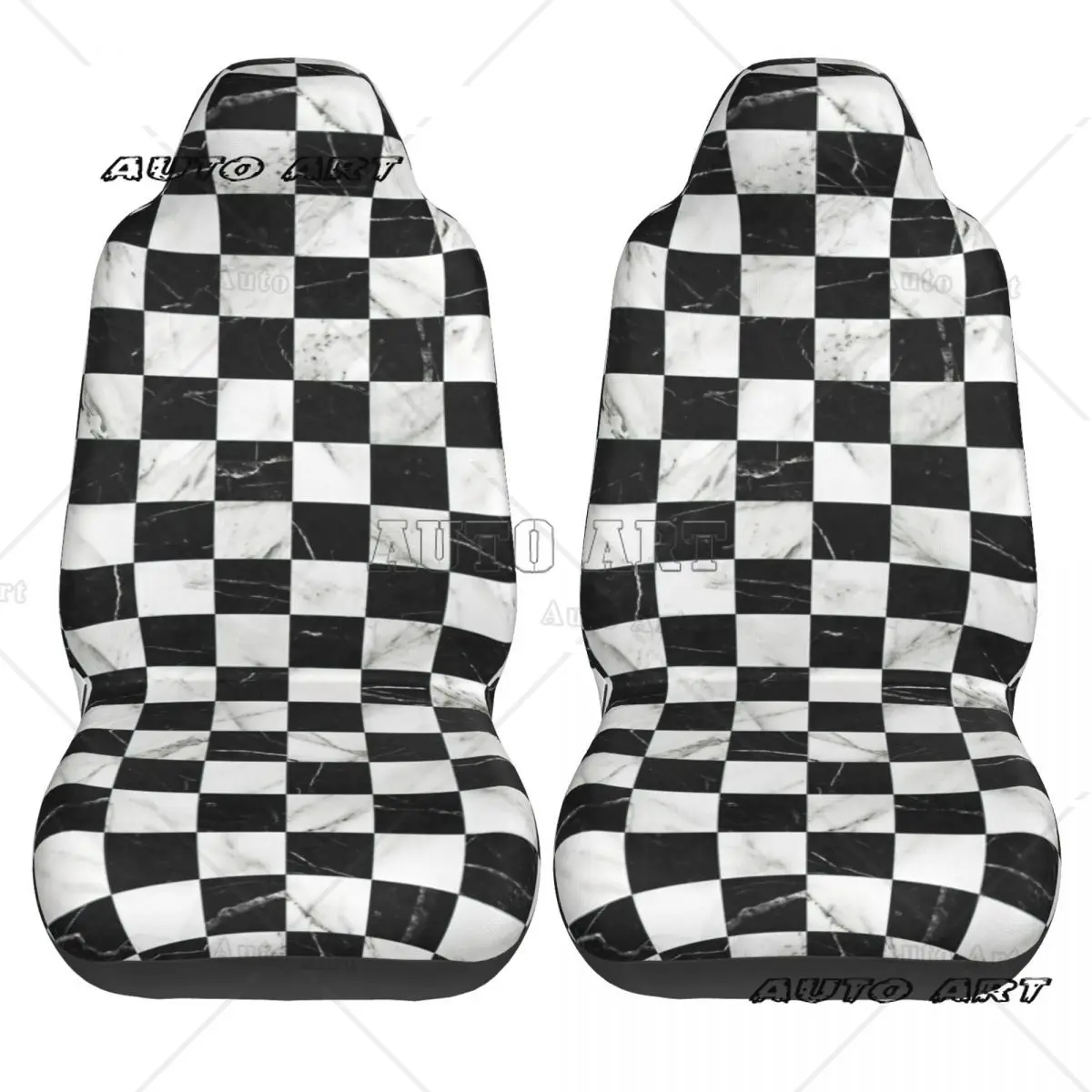 Marble Checkerboard Pattern - Black And White Car Seat Cover Custom Printing Universal Front Protector Accessories Cushion Set