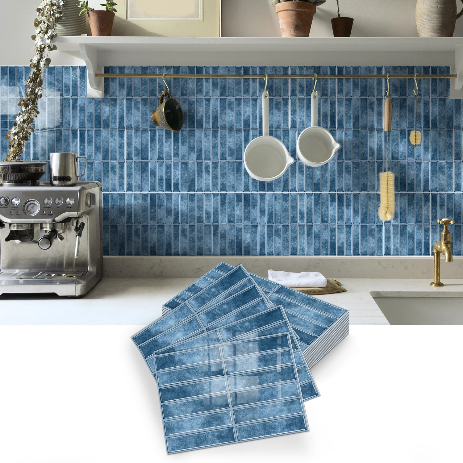 

Blue tile sticker 6.7x9 inches (17x23cm) self-adhesive high gloss wall sticker, suitable for kitchens and bathrooms