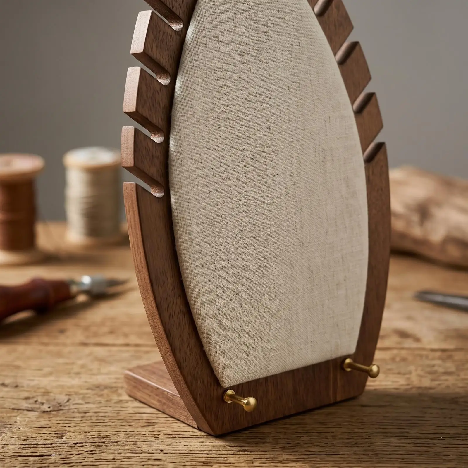 Walnut Necklace Organizer Stand for Jewelry Display with Secure Metal Reinforced Bottom for Vanity Table or Shop Shelf