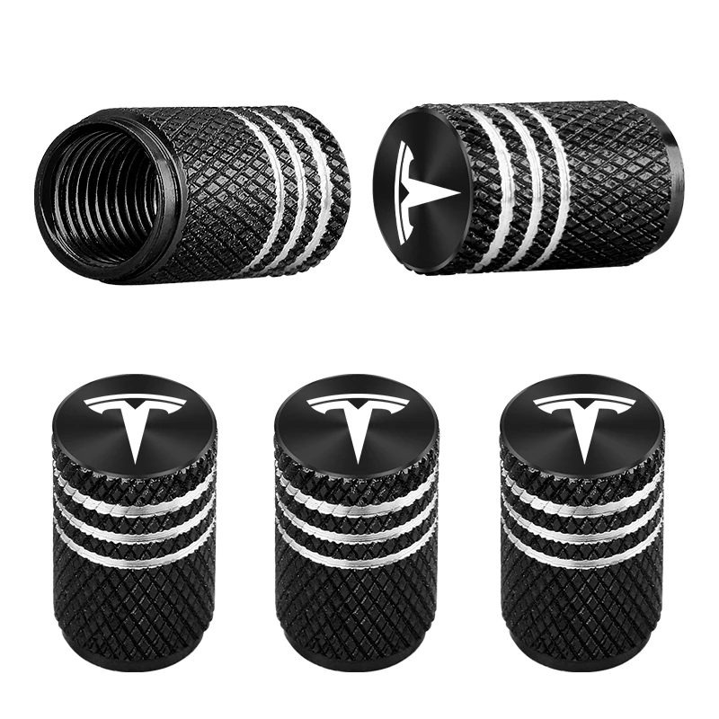 4 قطعة سيارة الإطارات صمام ينبع غطاء الألومنيوم الإطارات عجلة الجذعية غطاء صمام الهواء ل تسلا نموذج 3 نموذج X Y S رودستر #1